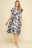 Marissa Navy Print Tiered Midi PINCH Dress