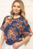 Angelina Contrast Band Detailed Floral Embroidery VOY Top