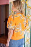 Dahlia Contrast Band Detailed Floral Embroidery VOY Top