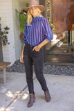 Tricia Side Cover Button Puff Sleeve Stripe VOY Top