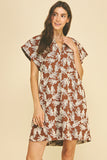 PINCH Adeline Embroidered Leaf Cap Sleeve Mini Dress