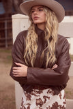 Ciara Leather Padded Bomber Skies are Blue Jacket