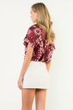 Lizeth Short Sleeve Print Tie Tassel THML Top