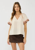 Lovestitch Wynn Embroidered Flutter Sleeve Top