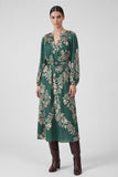 Maritza Long Sleeve Printed Maxi Current Air Dress with Buckle Belt