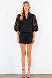 THML Genevieve Hollow Out Floral Sleeve Top