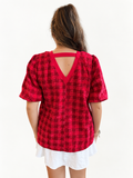 Parker Back V-Neck Bubble Sleeve Plaid VOY Top