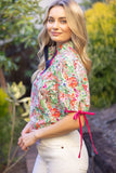 Violetta Contrast Quarter Placket Self Tie Floral VOY Top