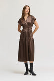 Astrid Grade and Gather Chocolate Ruffle Satin Midi Dress