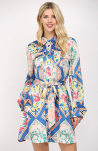 Leslie Blue Scarf Print Tie FATE Dress