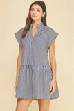 PINCH Beth Stripe Ruffle Neck Tunic Mini Dress