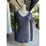 Malibu Charcoal Long Sleeve V Neck T-Shirt