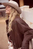 Ciara Leather Padded Bomber Skies are Blue Jacket