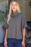 Madelyn Cowl Neck Contrast Binding Detailed Houndstooth VOY Poncho