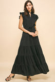 Liza Black Satin Tiered  Maxi PINCH Dress