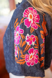 Bitsy Embroidered Raglan Sleeve Floral Textured VOY Top
