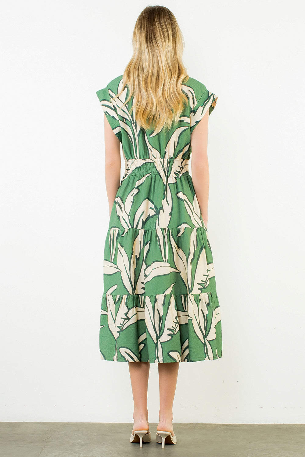 thml green dress THML Green Floral Contrast Collar Sleeveless Dress