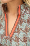 Cleo Stripe Denim Sleeve Houndstooth Tweed VOY Top