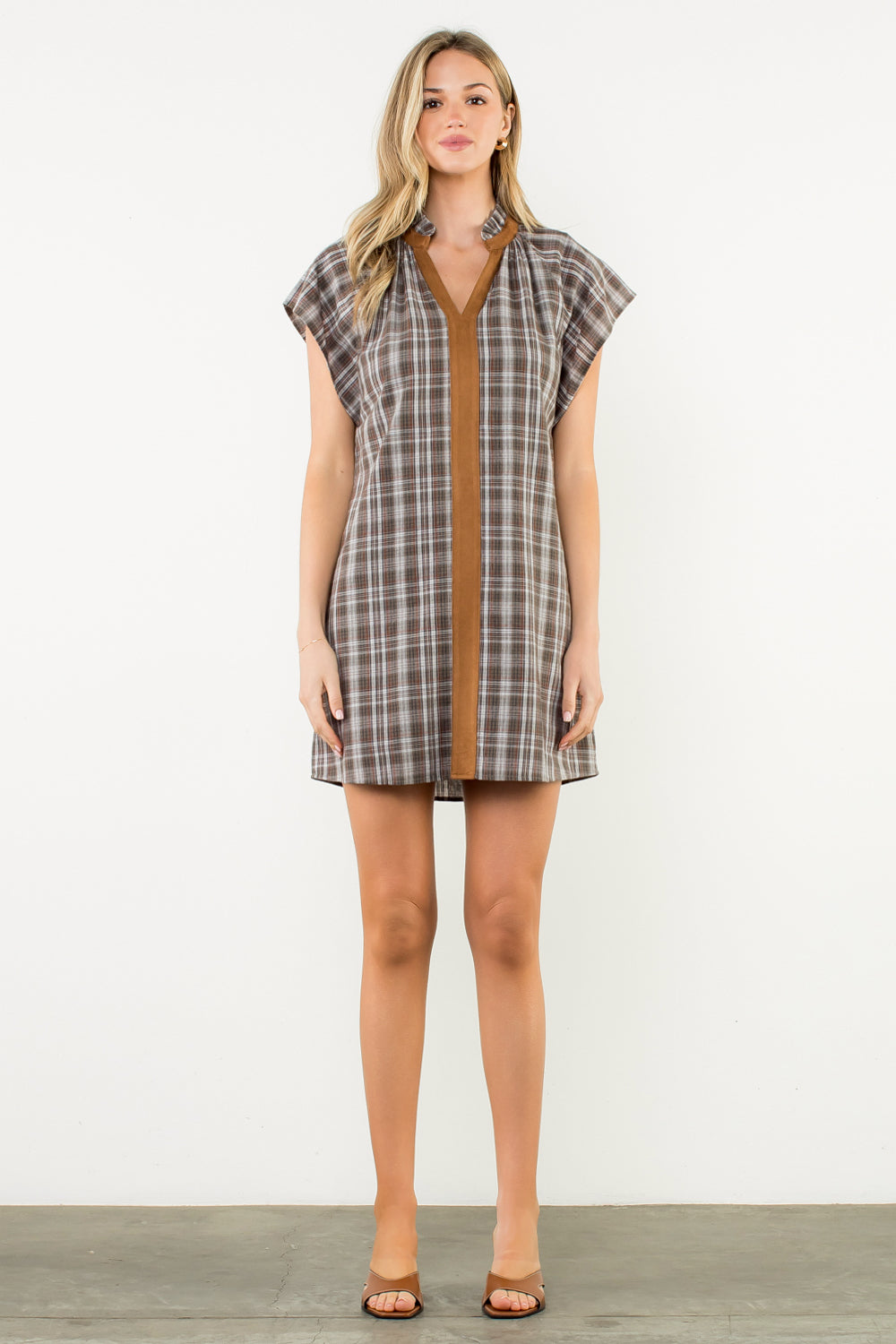 THML Alora Short Sleeve Plaid Dress- SALE M