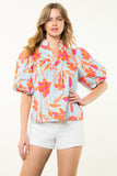 Everette Striped Floral Puff Sleeve THML Top