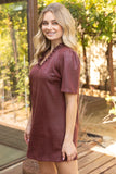 Edith Ruffled V Neck Solid Faux Leather Shift  VOY Dress