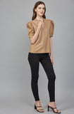 Amanda Split Neck Faux Leather FATE Top
