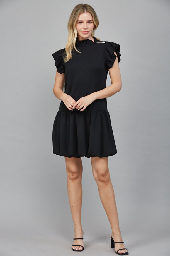 Kary Shoulder Zip Trim Ruffled High Neckline FATE Dress