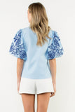THML Madelyn Embroidered Puff Sleeve Textured Top