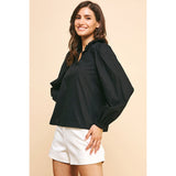 Victoria Ruffle Collared Woven Pinch Blouse