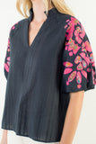 THML Wren Floral Pattern Puff Sleeve V Neck Top