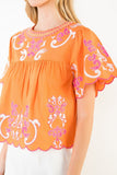 THML Avani Short Sleeve Embroidery Detail Top