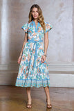 Serena Pleated Tiered Skirt Midi Current Air Dress