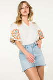 Selma Embroidered Puff Sleeve V-Neck THML Top