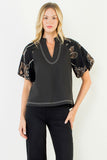 THML Grace Puff Sleeve Embroidered Top