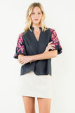 THML Wren Floral Pattern Puff Sleeve V Neck Top