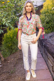 Violetta Contrast Quarter Placket Self Tie Floral VOY Top