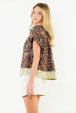 THML Marsha Puff Sleeve Plant Print Top