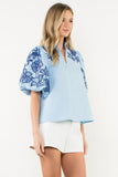 THML Madelyn Embroidered Puff Sleeve Textured Top