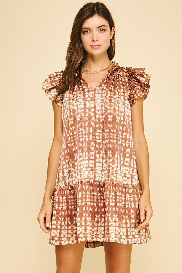 Irma Print Ruffled Sleeve Tiered Mini PINCH Dress