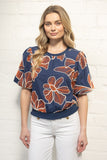 Angelina Contrast Band Detailed Floral Embroidery VOY Top