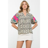 Grace Embroidered Puff Sleeve THML Top