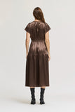 Astrid Grade and Gather Chocolate Ruffle Satin Midi Dress