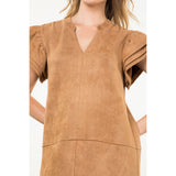 Leah Flutter Sleeve Suede Midi THML Dress