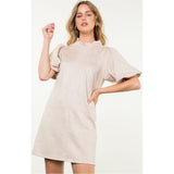 Hattie Short Sleeve Cream Suede THML Dress