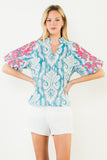 THML Felicity Floral Pattern Puff Sleeve V Neck Top
