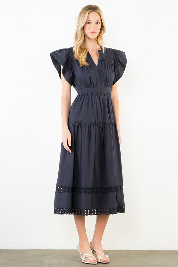 THML Michelle Ruffled Sleeve Tiered Midi Dress S