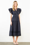 THML Michelle Ruffled Sleeve Tiered Midi Dress
