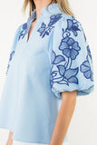 THML Madelyn Embroidered Puff Sleeve Textured Top