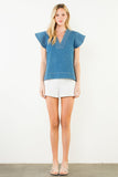 THML Ciara Short Sleeve V Neck Denim Top