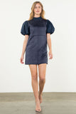 Ellie Navy Puff Sleeve Suede THML Dress